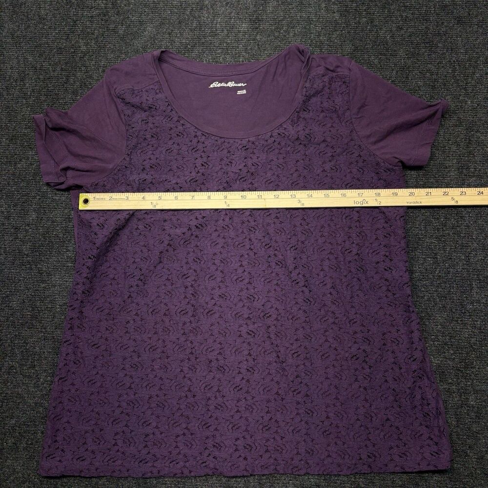 Eddie Bauer Womens XL Purple Lace Front Overlay Short Sleeve Cotton T-Shirt - Picture 3 of 6